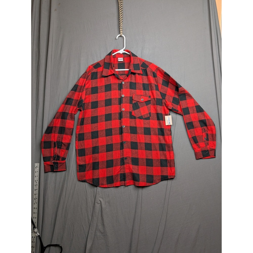 Highland Mens Buffalo Plaid Flannel Shirt Red Black Long Sleeve‎ Button Up XL